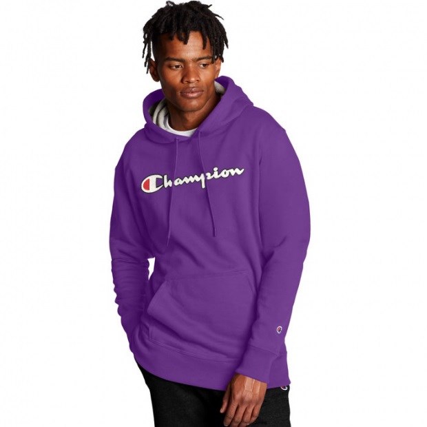 purple color block champion moletom com capuz